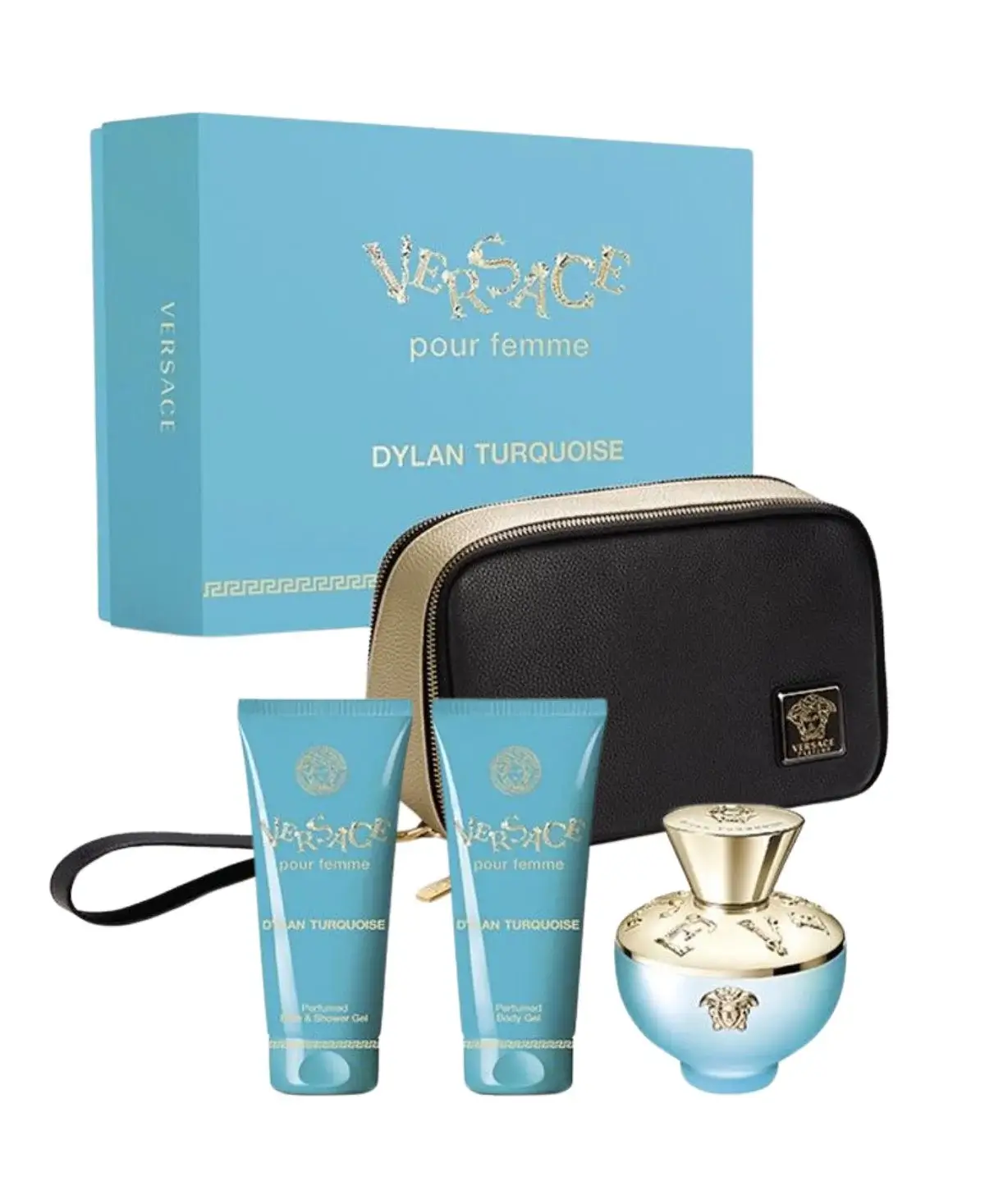 Versace Pour Femme Dylan Turquoise 4 pcs Gift Set for Women Eau de Toilette (EDT) Spray 3.4 oz (100 ml) 8011003871278