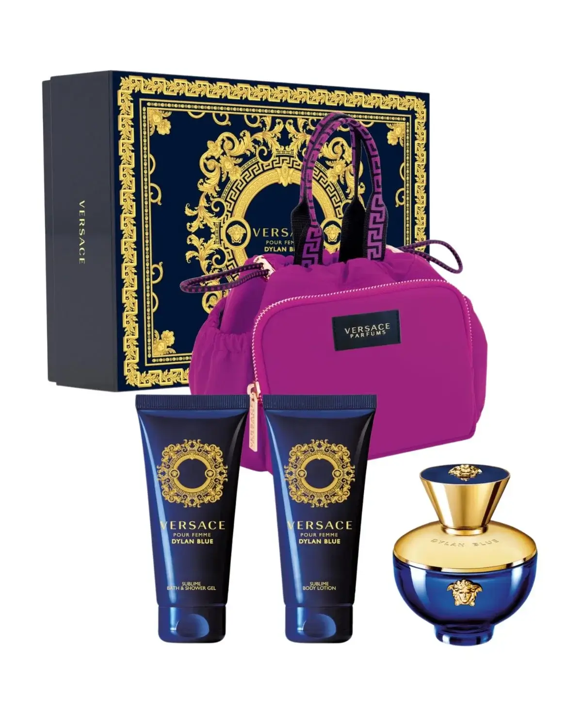 Versace Pour Femme Dylan Blue 4 pcs Gift Set for Women Eau de Parfum (EDP) Spray 3.4 oz (100 ml) 8011003884971